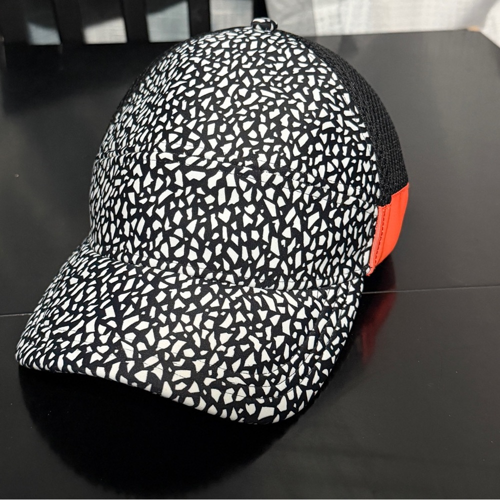 lululemon athletica Black & White Patterned Trucker Hat with Orange Accent